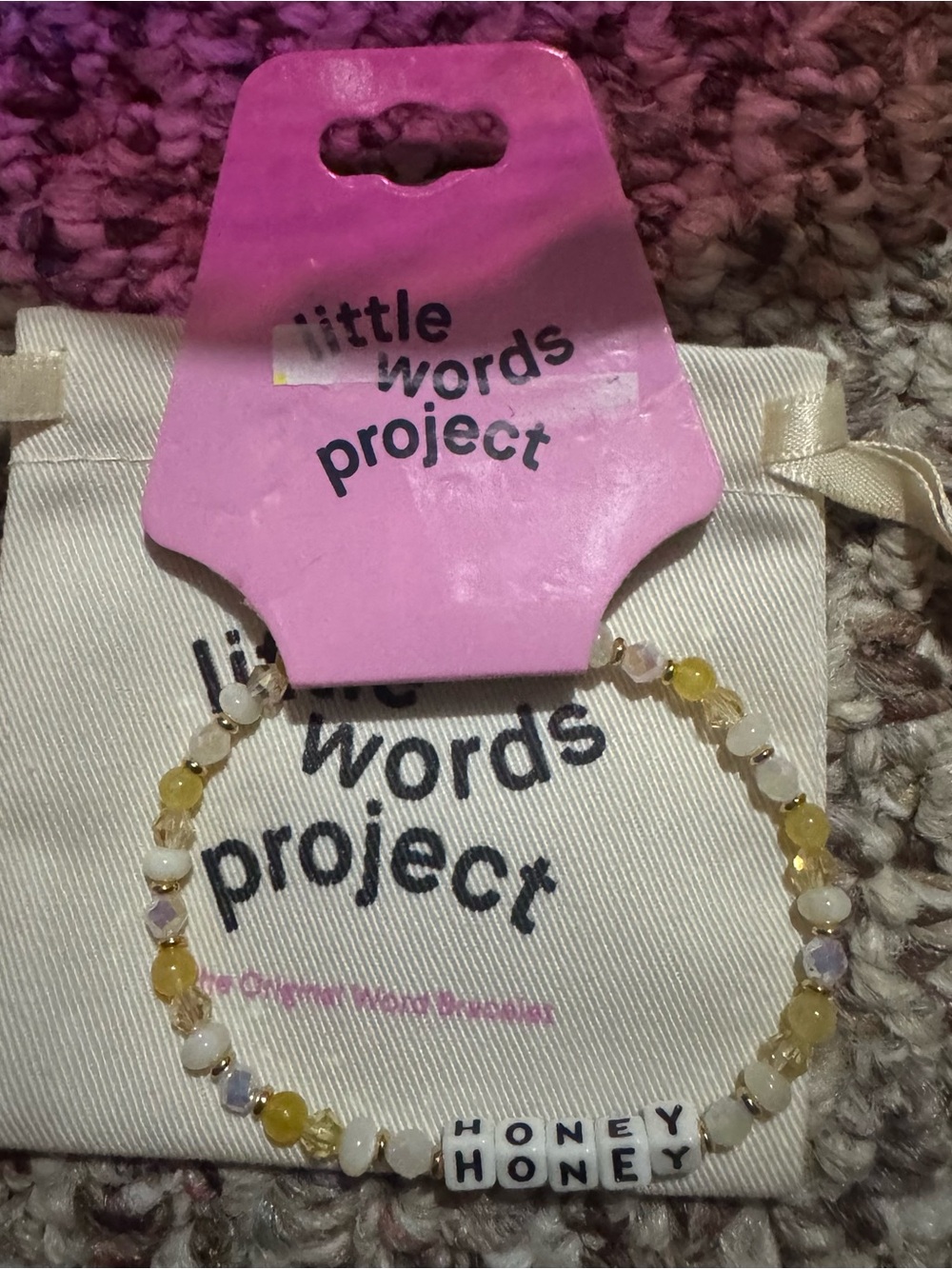 BNWT LITTLE WORDS PROJECT “Honey” Beaded Stretch Bracelet — Yellow & White